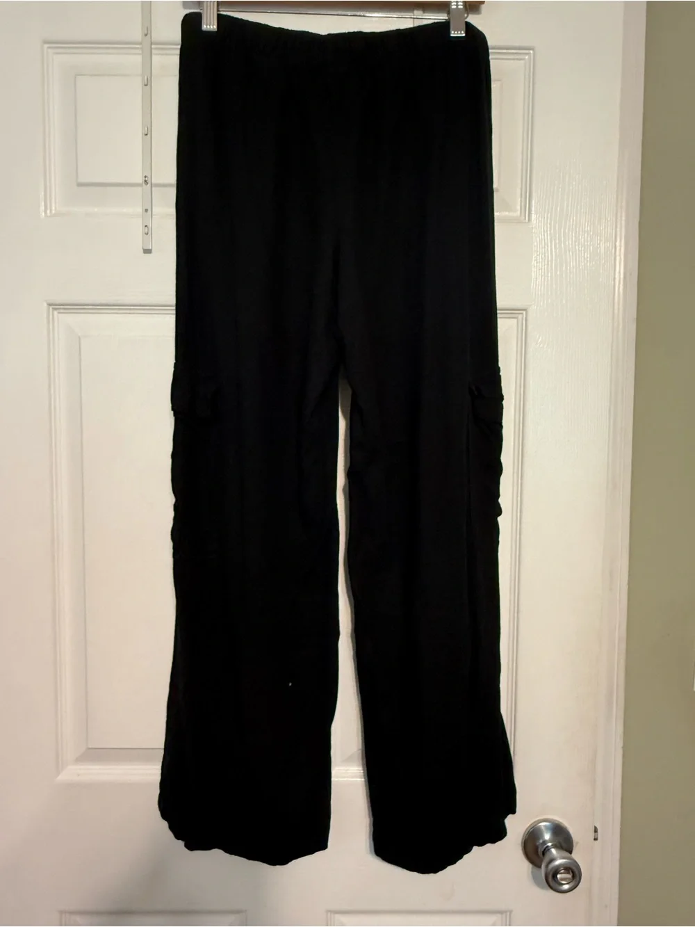 H&M Black Linen Cargo Pants with Drawstring Waist